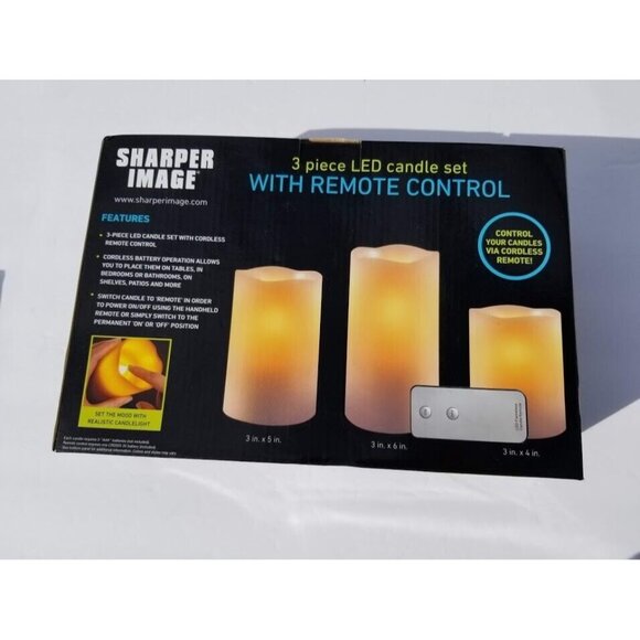 SHARPER IMAGE 3 Piece LED Candle Set With Remote Control 4" 5" 6" Cream NEW - Picture 1 of 2
